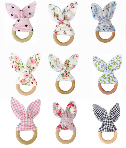 Wooden Baby Teether with Bunny Ears